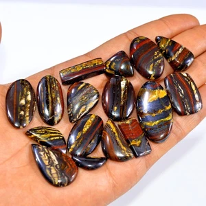 16 Pcs 358 Cts Natural Iron Tiger Eye Cabochon Gemstone Lot 36x19 18x7mm #3178 - Picture 1 of 4