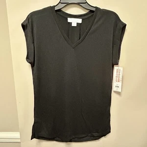 Bunulu Sz S Basic V Neck Black Top Cap Sleeves NWT - Picture 1 of 5