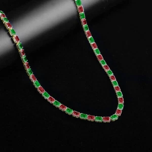 14K Yellow Gold Tone Finish Green & Red Cubic Zirconium "Showy" Tennis Chain 22" - Picture 1 of 4