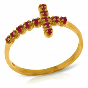 Brand New 0.3 Carat 14K Solid Gold Cross Ring Natural Ruby - Picture 1 of 1