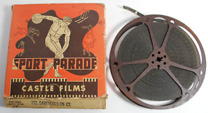 Vintage B/W Silent 400' 16mm Castle Films #332 Daredevils On Ice Sports