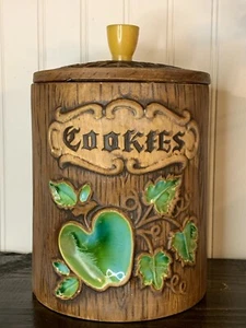 Treasure Craft USA Apple "Cookies" Jar W Lid Brown W Green Apple - Picture 1 of 10