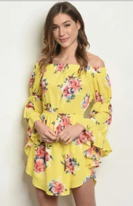 NUEVO CON ETIQUETAS LOVE J Boutique Mujeres Amarillo Floral Off Hombro Vestido de Boda Formal - Imagen 1 de 2