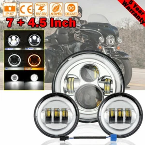 7" Round LED Headlight + 4.5'' Passing Fog Lights For Harley Softail 1984-2014 - Picture 1 of 12
