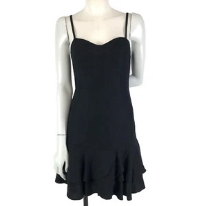 Forever New Dress Black Size 8 A Line Straps Ruffle Hem Linen Blend Party - Picture 1 of 13