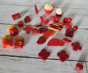 Barbie Red Kitchen Dining Food Accessories Fries Meat Apples Doll Size - Picture 1 of 8