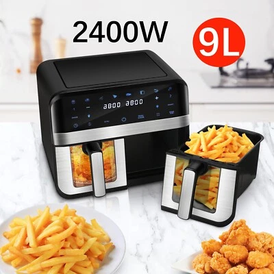 OYAJIA Doppel Heißluft Fritteuse 9L Digital Touch Display Timer Friteuse 304 Edelstahl