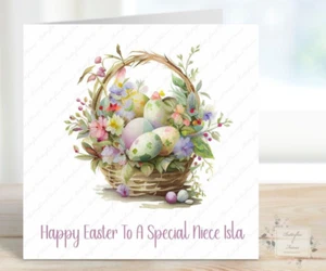 TARJETA DE PASCUA PERSONALIZADA TARJETA DE PASCUA PARA MAMÁ PAPÁ HIJO HIJA CESTA DE PASCUA HUEVOS - Imagen 1 de 3