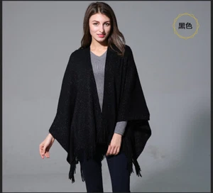 Luxury Celeb Cashmere Like Poncho Blanket Wrap Shawl Cape Scarf Shiny Stylish - Picture 1 of 13