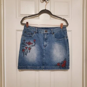 Ralph by Ralph Lauren Denim Jeansrock 8 bestickt Western Boho Rosen Blumen - Bild 1 von 8
