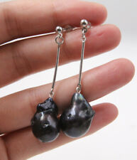 chram 14 mm South Sea Black Baroque Pearl Earrings long earrings for girls ~~~