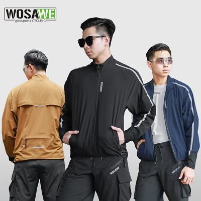 WOSAWE Cycling Jackets Men Women Breathable Windproof Reflective Zipper Pockets - Image 1 of 4