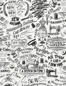 Fat Quarter Timeless Treasures Sew Happy Stitch Needle Thread 100% Cotton Fabric - Picture 1 of 1