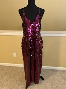 Free People Intimately Burgundy Sequin Long Strappy Tie Back Dress Size XS - Picture 1 of 4