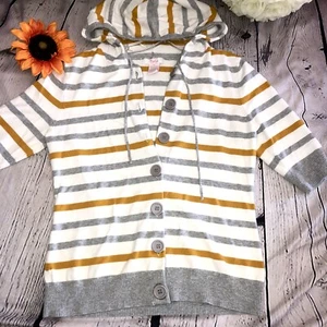 Dolce Grey & Yellow Striped Women’s Button-up Cardigan Hoodie Sweater- SZ XL Y2K - Picture 1 of 8