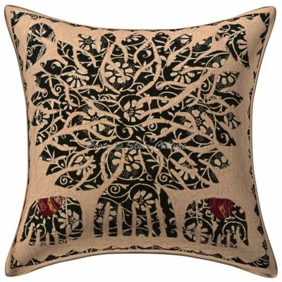 Funda de cojín decorativa de algodón con retazos apliques árbol de la vida funda de almohada 16x16 Foto 1 de 4