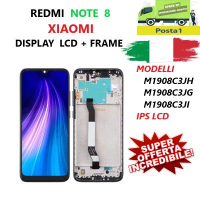 DISPLAY LCD FRAME XIAOMI REDMI NOTE 8 M1908C3JG VETRO TOUCH NERO PARI ORIGINALE - Immagine 1 di 4