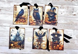 6-Halloween-Ephemera-Glitter-Junk Journal-Linen Cardstock-Hang-Tags - Picture 1 of 1