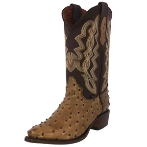 Mens Sand Rodeo Cowboy Boots Ostrich Print Leather Western Ranch Wear J Toe - Picture 1 of 5