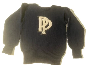 Rare Vintage POLY PREP Navy Wool PP Letterman Sweater Track & Football Sports - Picture 1 of 10