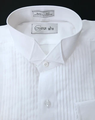 ChaplinTuxedo Shirt Men's Formal Wear L 30-31 White Pleated Front Wing Collar Sh - Image 1 of 4