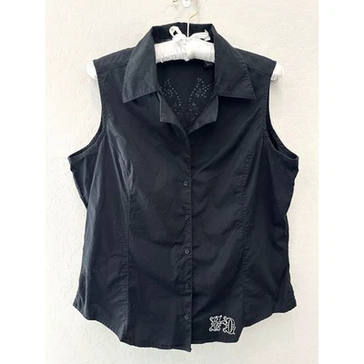 HARLEY DAVIDSON Women’s Sleeveless Shirt Black Studded Embellished | Size Large - Imagem 1 de 4