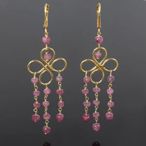 Pendientes colgantes de zafiro rosa piedras preciosas oro 18k joyería regalo s65 - Imagen 1 de 10