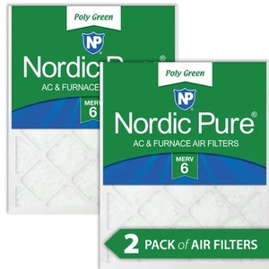 12x12x1 MERV 6 Poly Green AC Furnace Air Filter 2 Pack - Captures Dust/Pollen - Picture 1 of 7