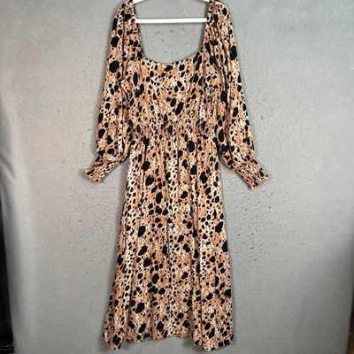 Miss Selfridge Womens Size 4 Animal Print Long Sleeve Midi Dress - Image 1 of 4