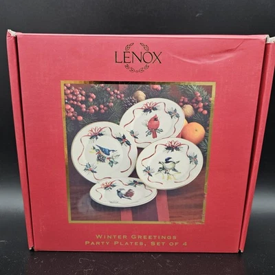 NIB Lenox  WINTER GREETINGS 6” Party Plates Set Of 4 - 24kt Gold Trim - Image 1 of 3
