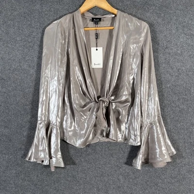 Bardot Top Womens 8 Silver Blouse Gathered Shimmer Cocktail Party Disco NEW - image 1 of 4