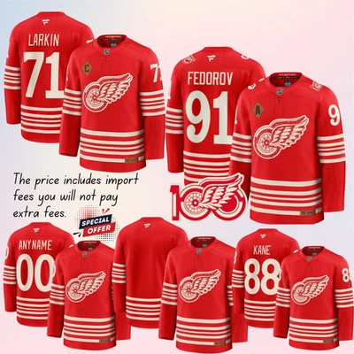 Camiseta cosida roja del centenario 2026 roja Sergei Fedorov #71 #81 Red Wings #91 para hombre Foto 1 de 4