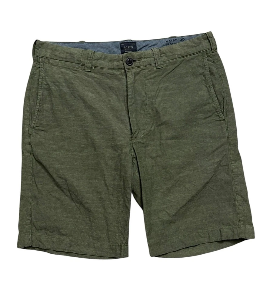 Pantalones Cortos Chinos J.CREW Para Hombre Talla 30 Verde Oscuro Algodón Sarga 9" Entrepierna Ciudad Foto 1 de 4