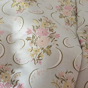 Vtg Fabric Large Piece 50s 60s Cream Pink Gold Green Lemon Floral 48" x 86" Dama - Picture 1 of 12