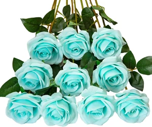 10Pcs Fake Roses Artificial Silk Flowers Faux Rose Flower Long Stems Bouquet for - Picture 1 of 12