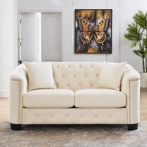 59-Inch Modern Chesterfield Velvet Sofa, 2-Seater Sofa, Upholstered Tufted Backr - Picture 1 of 12