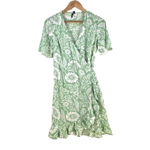Vero moda wrap dress womens S green floral short sleeve Vneck 113561 - Picture 1 of 9