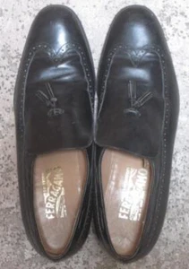 Vtg. Salvatore Ferragamo Leather Loafer w/Tassel 9 1/2 E BLACK Made in Italy - Picture 1 of 9