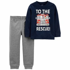Toddler Boys Firetruck Jersey T-shirt and Pants, 2 Piece Set - Picture 1 of 2