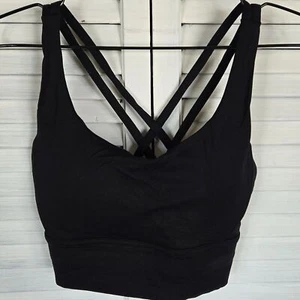 NEU OHNE ETIKETT SCHWARZ NYLON/ELASTHAN KLASSISCH SCHWARZ DOPPEL RACERBACK GEPOLSTERT SPORT BH GRÖSSE M - Bild 1 von 5