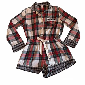 Victoria's Secret Flannel One Piece Romper Red Plaid Crystal Embellished Medium - Picture 1 of 8