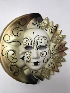 Wall Hanging Hand Painted Venetian Carnival Style Ceramic Moon/Sun Face Mask - Picture 1 of 6