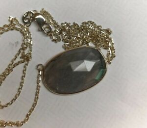 Single Labradorite Necklace 14k Yellow Gold 18 inches 
