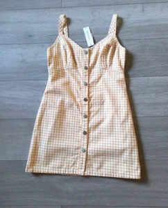 Topshop Yellow Gold Check Strappy Pinafore Dress Cotton Button Front RRP£35 UK10 - Picture 1 of 20