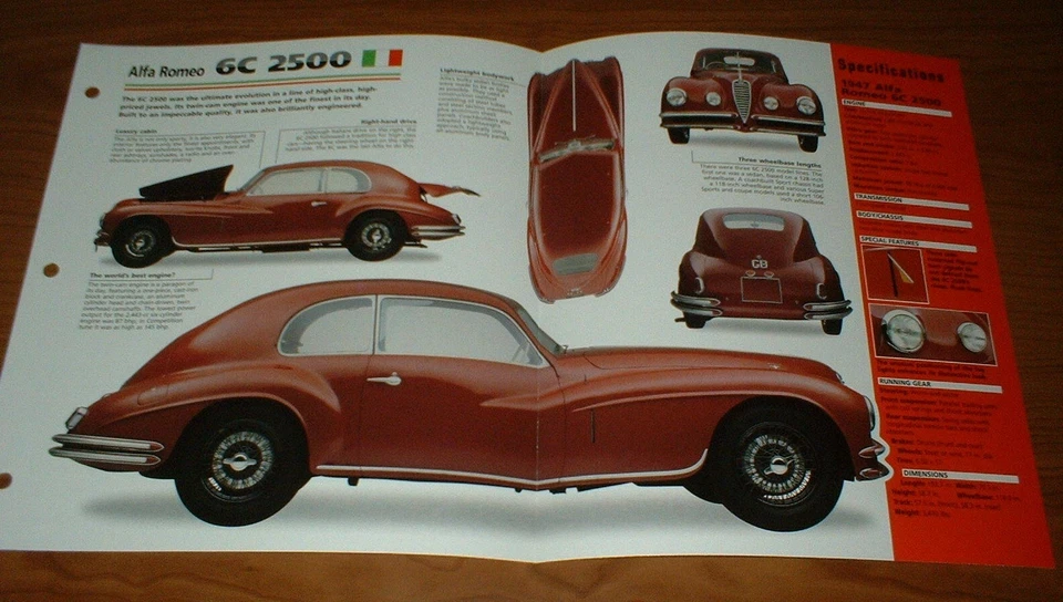 ALFA ROMEO 6C 2500 1947 HOJA DE ESPECIFICACIONES FOLLETO FOTO INFORMACIÓN FOLLETO 39-52 Foto 1 de 1