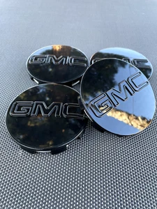 SET OF 4 GMC GLOSSY BLACK 83 mm/3.25 inch Wheel Rim Center Hub Caps - Picture 1 of 9