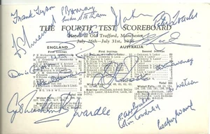 1956 England v Australia - 4th Test - Laker 10 for 53 - Card/Team Pic/Autographs - Picture 1 of 2