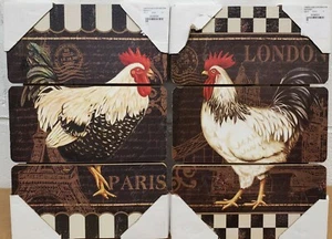 2  DIFFERENT WOODEN WALL PLAQUES, 8" x 12", ROOSTERS FROM PARIS & LONDON, sp - Picture 1 of 9
