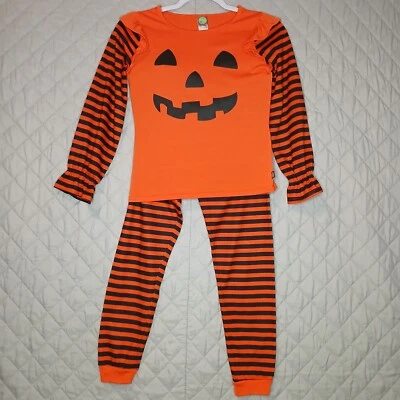 Conjunto de pijama Dollie & Me Kids abóbora Halloween 2 peças listras laranja/preto tamanho 10 - Imagem 1 de 4
