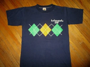 CAMISETA DE COLECCIÓN AÑOS 80 INDIANAPOLIS 500 Azul Marino PATRÓN ARGYLE Auto Racing Logo 7 XS - Imagen 1 de 3